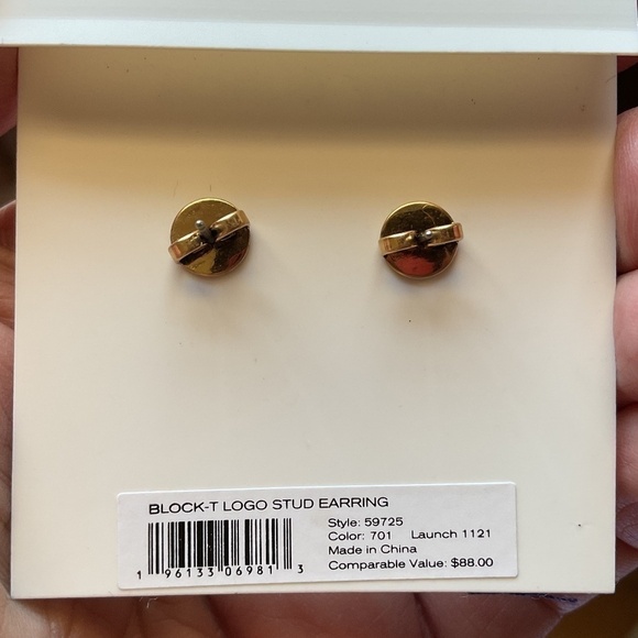 TORY BURCH MILLER LOGO GOLD/SILVER TONE STUD EARRINGS NEW WITH GIFT BAG - Picture 4 of 8